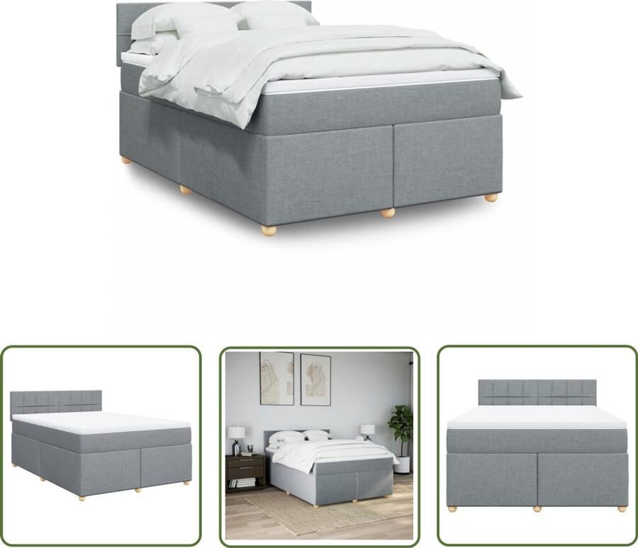 VidaXL Boxspring met matras stof lichtgrijs 160x200 cm Boxspring Matras Bed Frame Slaapkamer Boxspring Bed