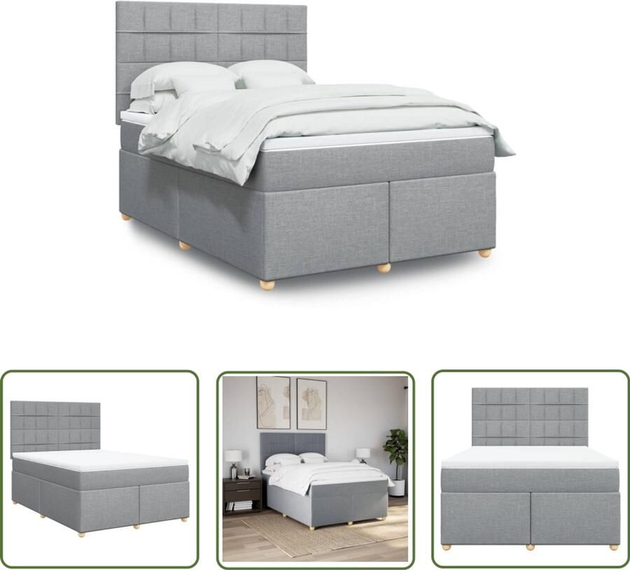 VidaXL Boxspring met matras stof lichtgrijs 160x200 cm Boxspring Matras Bed Frame Slaapkamer Comfortabel