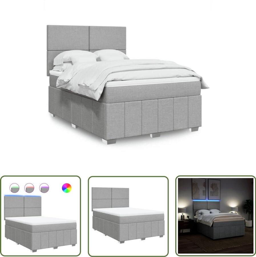 VidaXL Boxspring met matras stof lichtgrijs 160x200 cm Boxspring Matras Led Verlichting Elektrisch Hoofdbord Pocketvering - Foto 2