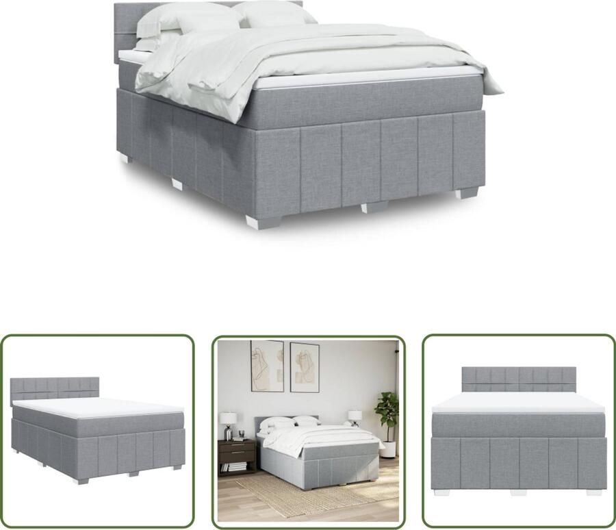 VidaXL Boxspring met matras stof lichtgrijs 160x200 cm Boxspring Matras Slaapcomfort Bed Frame Pocketvering