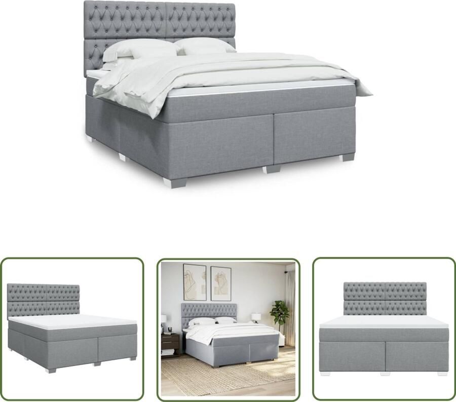 VidaXL Boxspring met matras stof lichtgrijs 180x200 cm Boxspring Matras Bed Frame Boxsprings Slaapcomfort