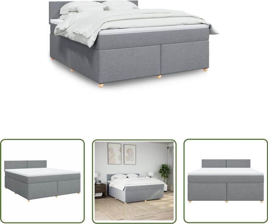 VidaXL Boxspring met matras stof lichtgrijs 180x200 cm Boxspring Matras Bedframe Ligcomfort Nacht Rust