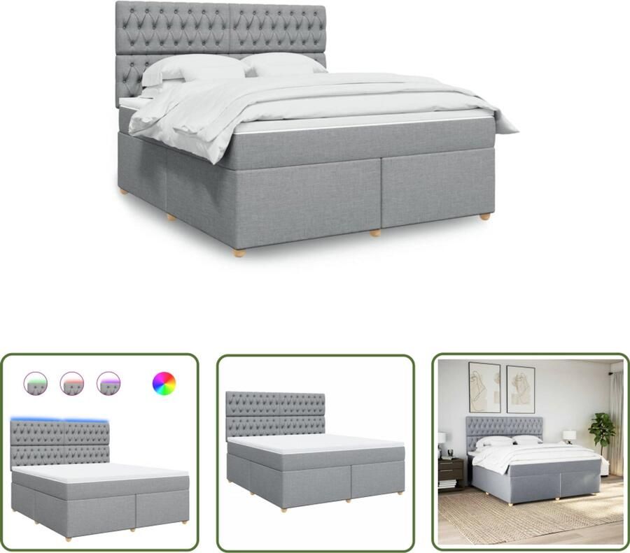 VidaXL Boxspring met matras stof lichtgrijs 180x200 cm Boxspring Matras Led Verlichting Boxspringbed Slaapcomfort