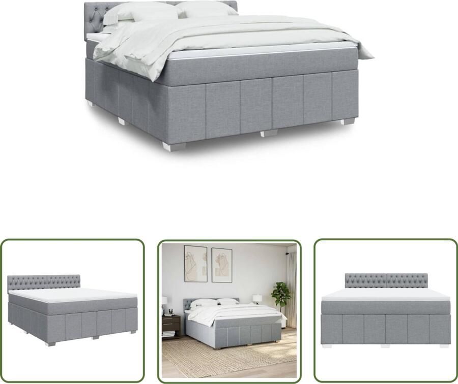 VidaXL Boxspring met matras stof lichtgrijs 180x200 cm Boxspring Matras Slaapcomfort Pocketvering Hoofdbord