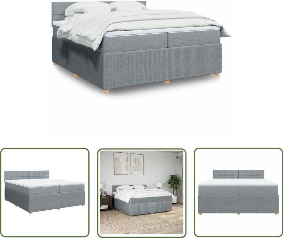 VidaXL Boxspring met matras stof lichtgrijs 200x200 cm Boxspring Matras Boxspringbed Slaapcomfort Pocketvering