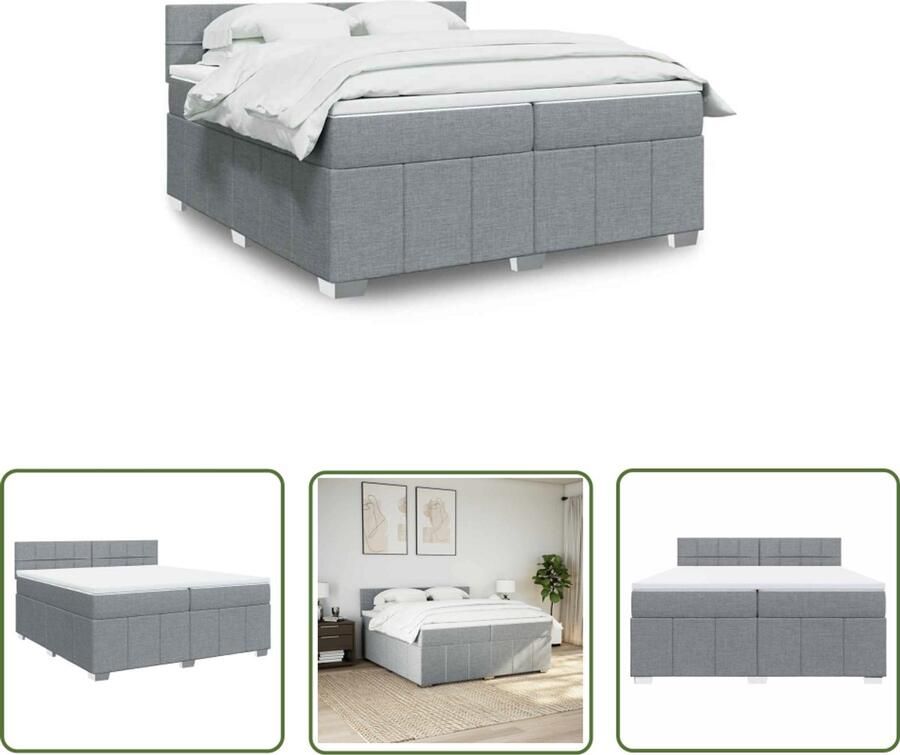 VidaXL Boxspring met matras stof lichtgrijs 200x200 cm Boxspring Matras Slaapcomfort Pocketvering Hoofdbord