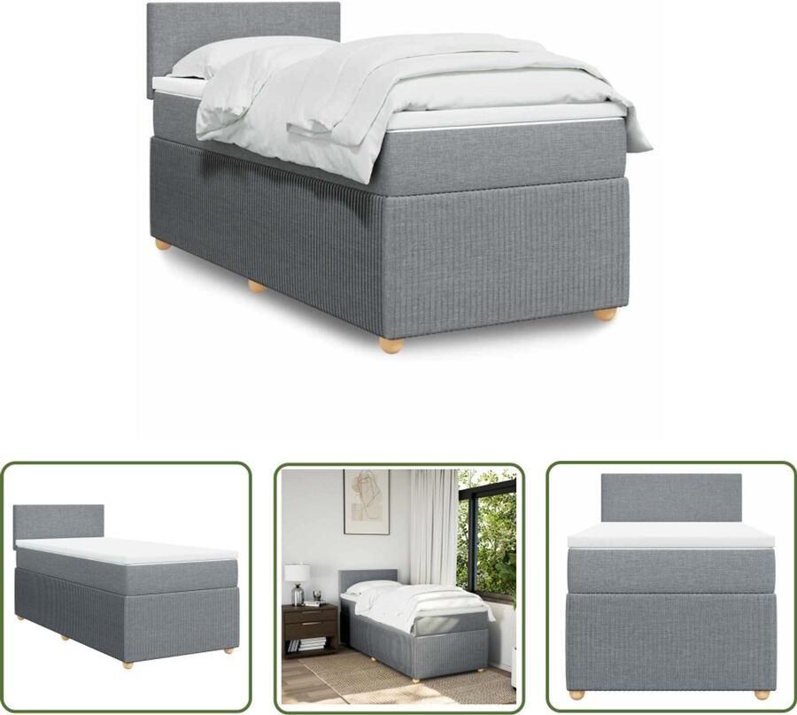 VidaXL Boxspring met matras stof lichtgrijs 80x200 cm Boxspring Matras Slaapcomfort Bed Frame Bedroom Furniture