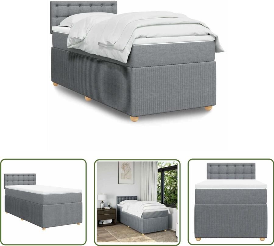 VidaXL Boxspring met matras stof lichtgrijs 90x190 cm Boxspring Matras Bed Frame Slaapkamer Boxspringbed
