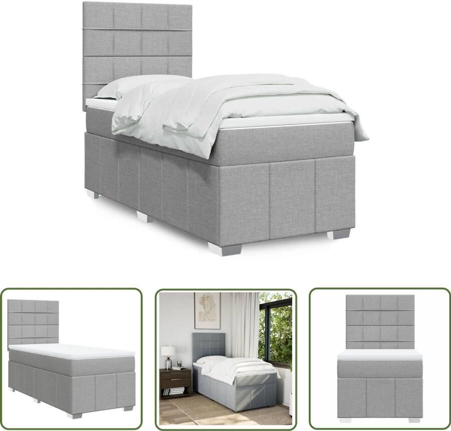 VidaXL Boxspring met matras stof lichtgrijs 90x190 cm Boxspring Matras Slaapcomfort Pocketvering Hoofdbord