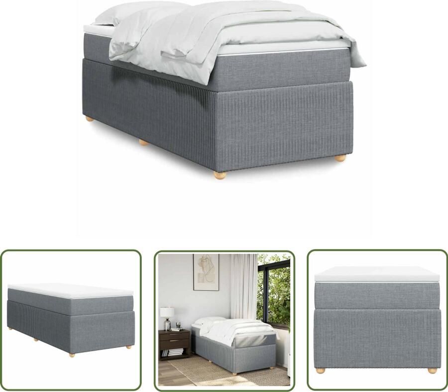 VidaXL Boxspring met matras stof lichtgrijs 90x190 cm Boxspring Matras Slaapcomfort Pocketvering Latexmatras