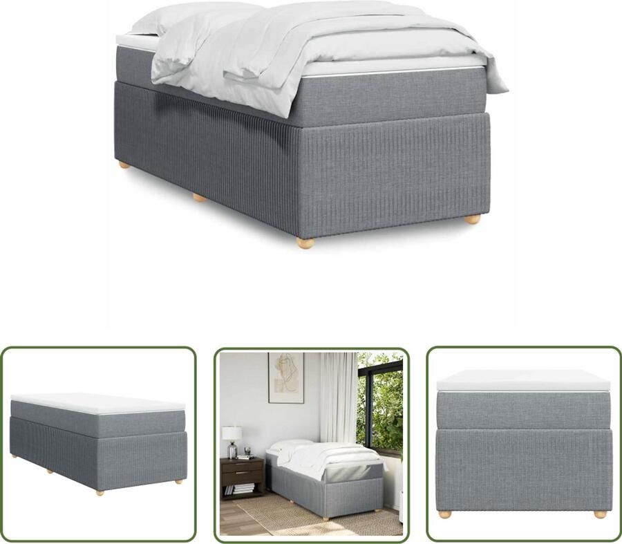 VidaXL Boxspring met matras stof lichtgrijs 90x200 cm Boxspring Matras Boxspringbed Slaapcomfort Pocketvering