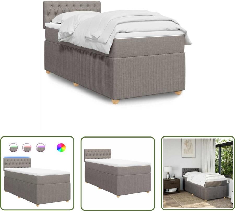 VidaXL Boxspring met matras stof taupe 100x200 cm Boxspring Matras Led Verlichting Bedroom Furniture Taupecloured Bedding