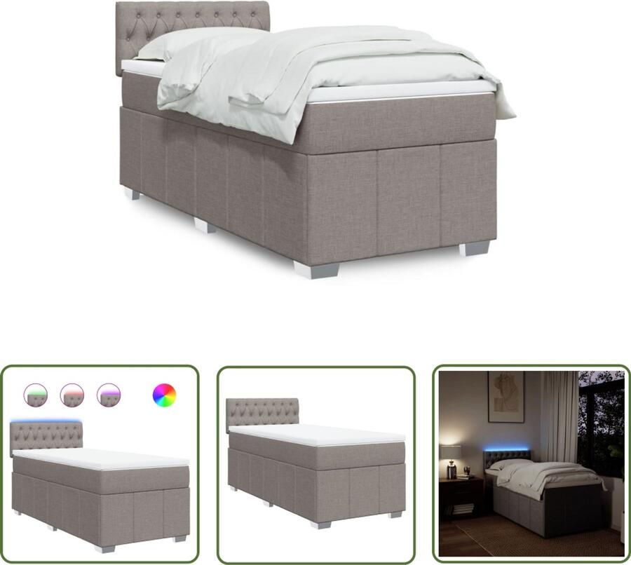 VidaXL Boxspring met matras stof taupe 100x200 cm Boxspring Matras Led Verlichting Bedroom Furniture Taupes Kleur