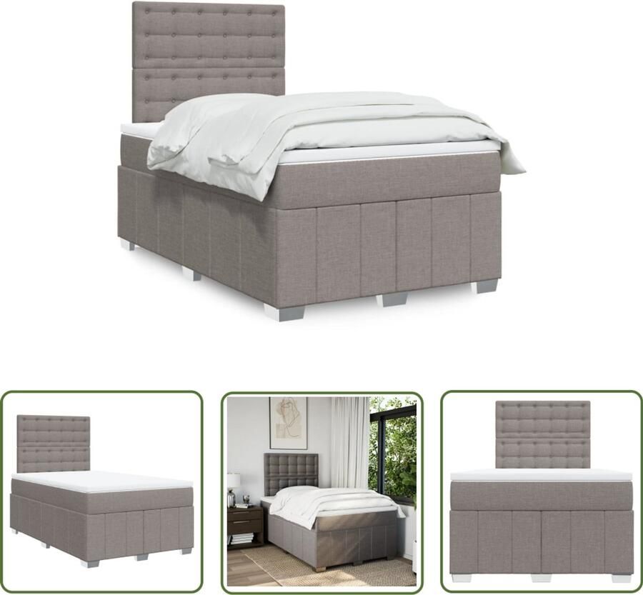 VidaXL Boxspring met matras stof taupe 120x190 cm Boxspring Matras Pocketvering Tapijt Bedroom Furniture - Foto 2