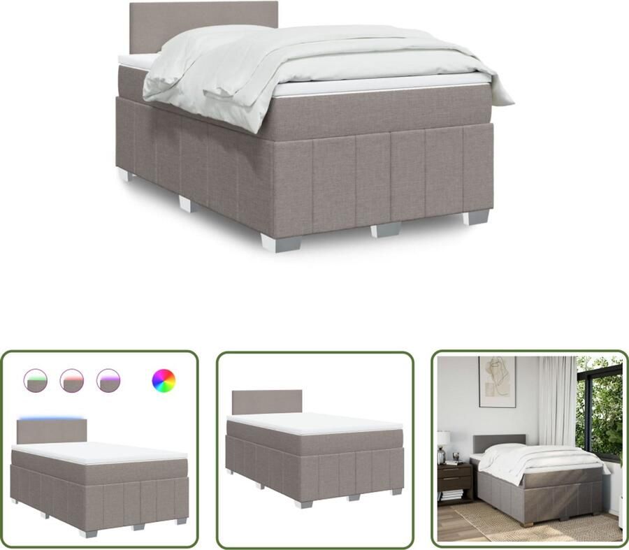 VidaXL Boxspring met matras stof taupe 120x200 cm Boxspring Matras Led Verlichting Bedroom Furniture Slaapkamer