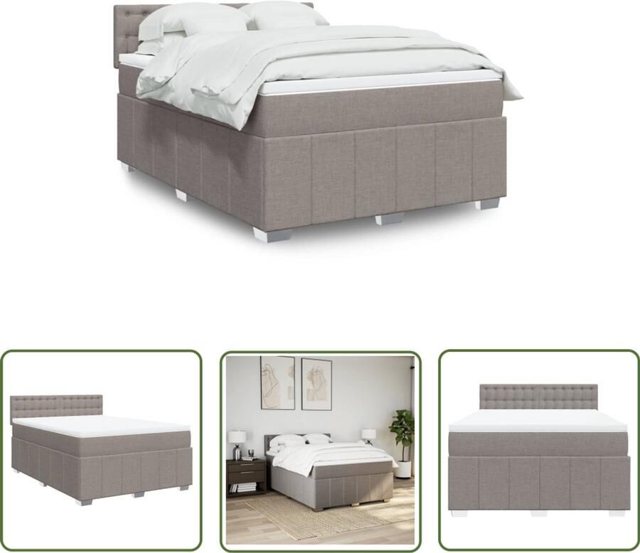 VidaXL Boxspring met matras stof taupe 160x200 cm Boxspring Matras Pocketvering Tapijt Bedroom Furniture
