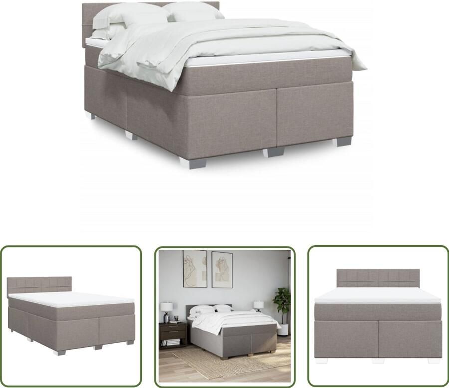 VidaXL Boxspring met matras stof taupe 140x200 cm Boxspring Matras Slaapcomfort Bedroom Furniture Tapijtkleur