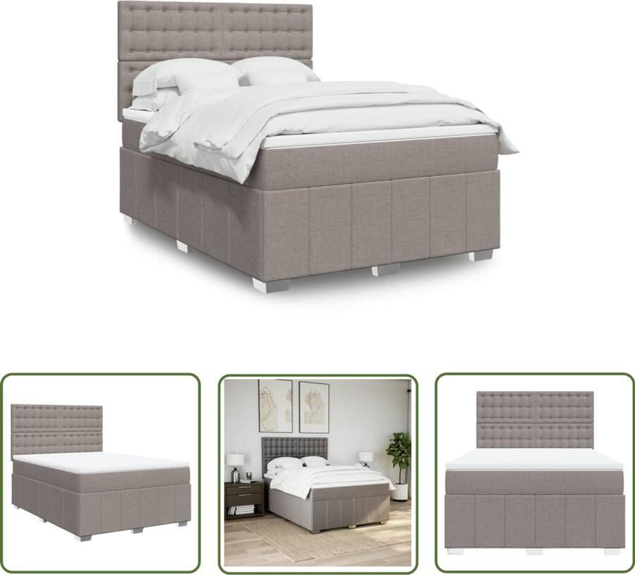 VidaXL Matras Boxspring met matras stof taupe 160x200 cm Bed Frame Slaapcomfort Tapijt