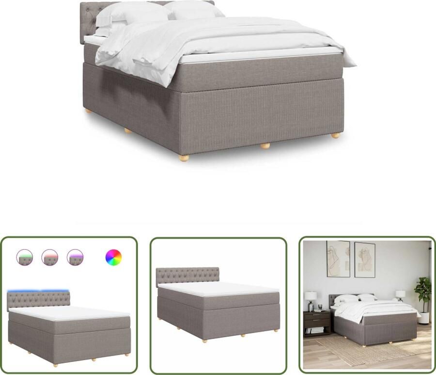 VidaXL Boxspring met matras stof taupe 160x200 cm Boxspring Matras Led Verlichting Slaapcomfort Bedroom Furniture