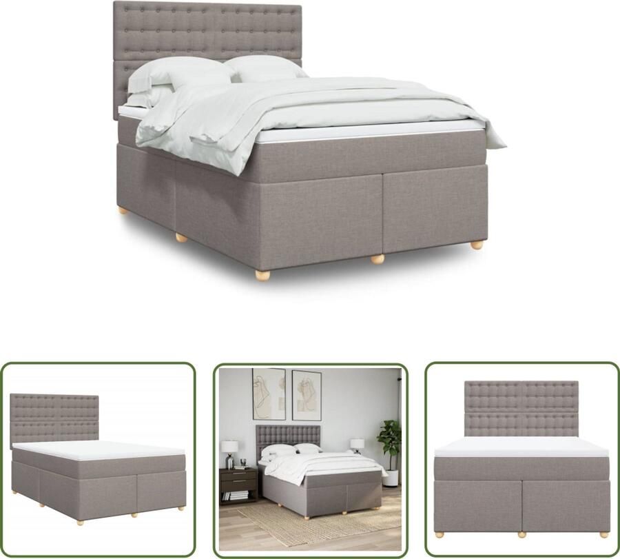 VidaXL Boxspring met matras stof taupe 160x200 cm Boxspring Matras Tapijt Bed Frame Bedroom Furniture