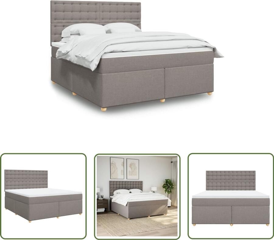 VidaXL Boxspring met matras stof taupe 180x200 cm Boxspring Matras Bed Frame Tapijt Beige Bedroom Furniture