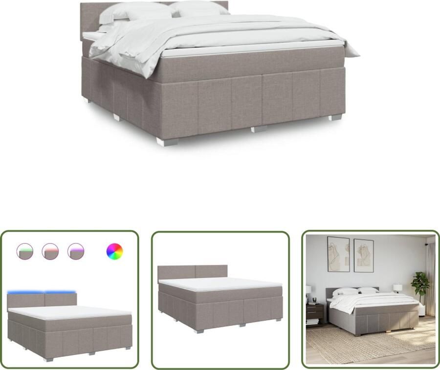 VidaXL Boxspring met matras stof taupe 180x200 cm Boxspring Matras Led Verlichting Bedroom Furniture Taupecleur