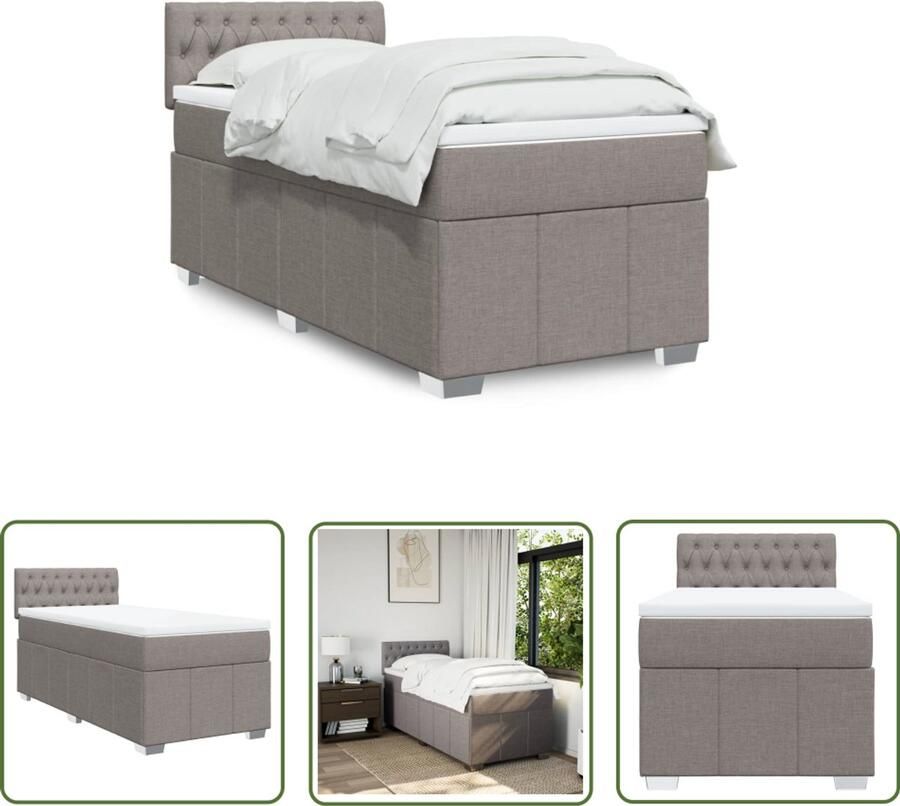 VidaXL Boxspring met matras stof taupe 80x200 cm Boxspring Matras Pocketvering Tapijt Bed Frame