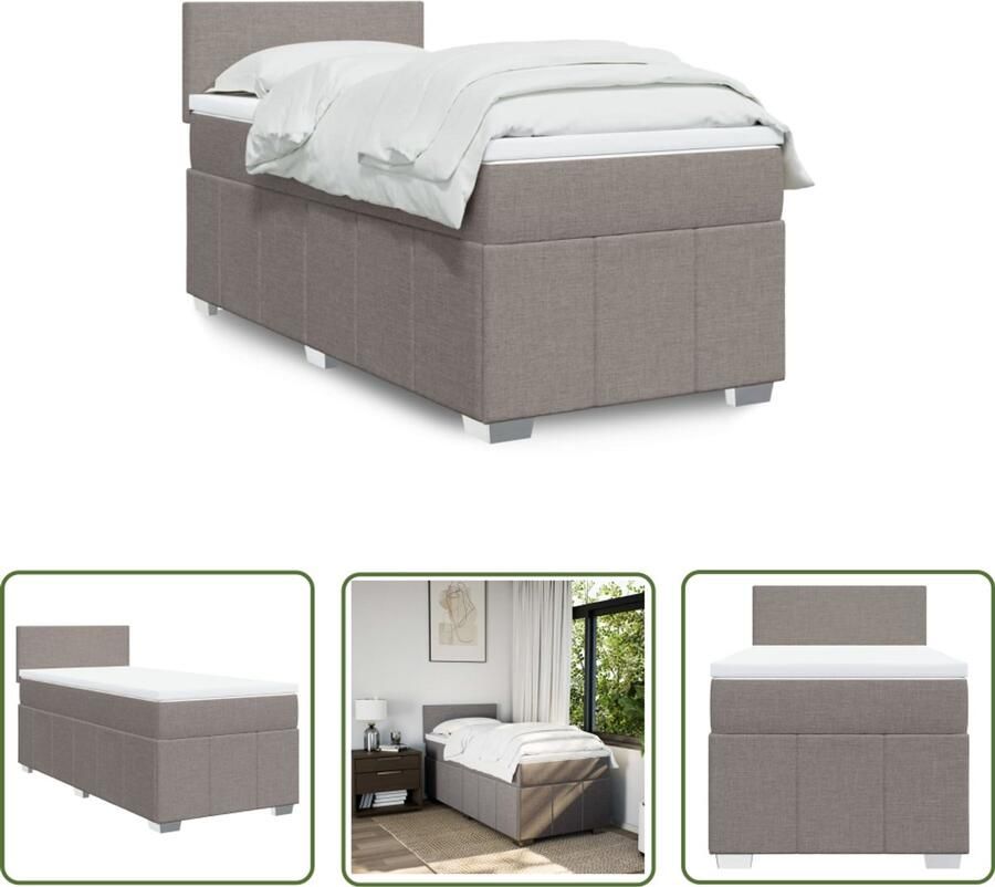 VidaXL Boxspring met matras stof taupe 80x200 cm Boxspring Matras Slaapcomfort Bed Frame Tapijtkleur