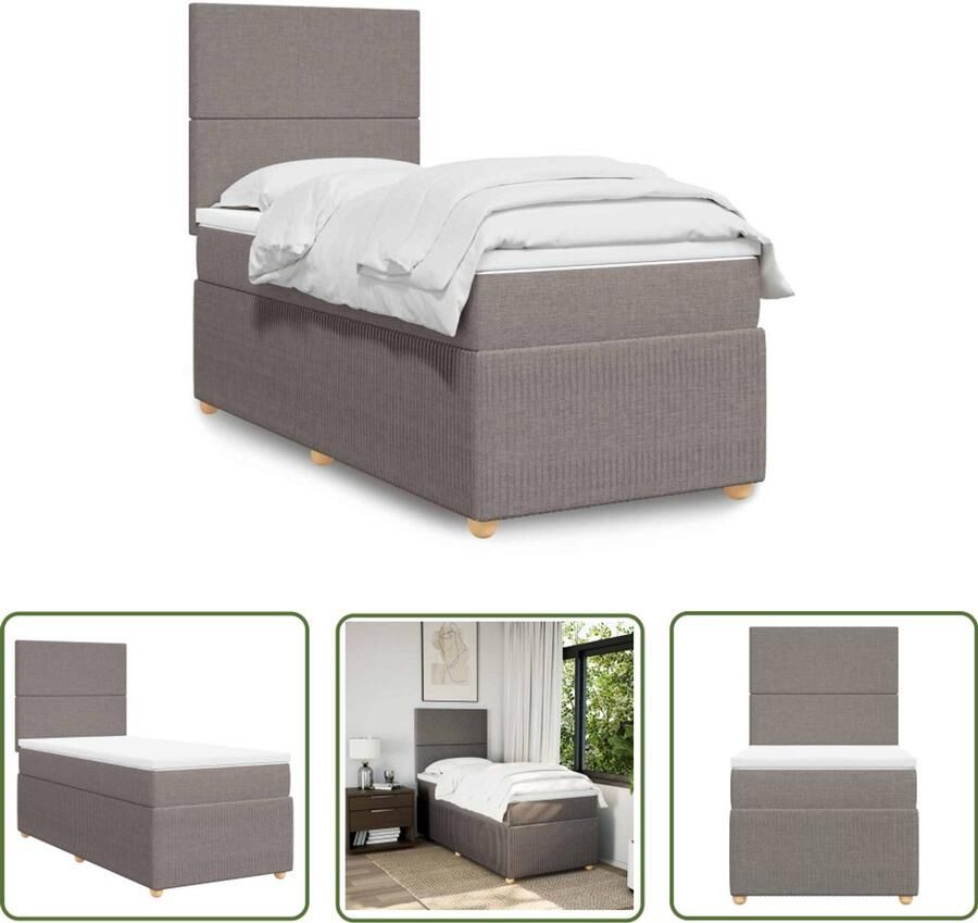 VidaXL Boxspring met matras stof taupe 90x190 cm Boxspring Matras Bed Frame Tapijt Bedroom Decoratie