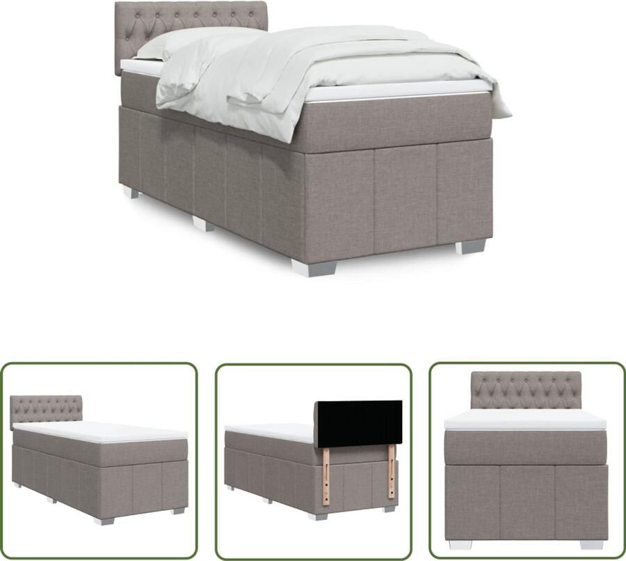 VidaXL Boxspring met matras stof taupe 90x190 cm Boxspring Matras Bed Frame Tapijt Bedroom Furniture