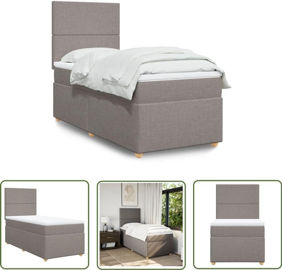 VidaXL Boxspring met matras stof taupe 90x200 cm Boxspring Matras Bed Frame Tapijt Bedroom Furniture