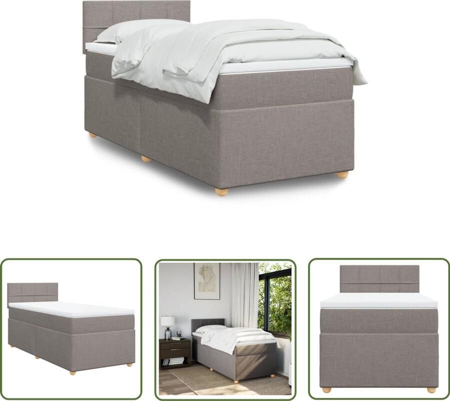 VidaXL Boxspring met matras stof taupe 90x200 cm Boxspring Matras Boxspringbed Slaapcomfort Pocketvering