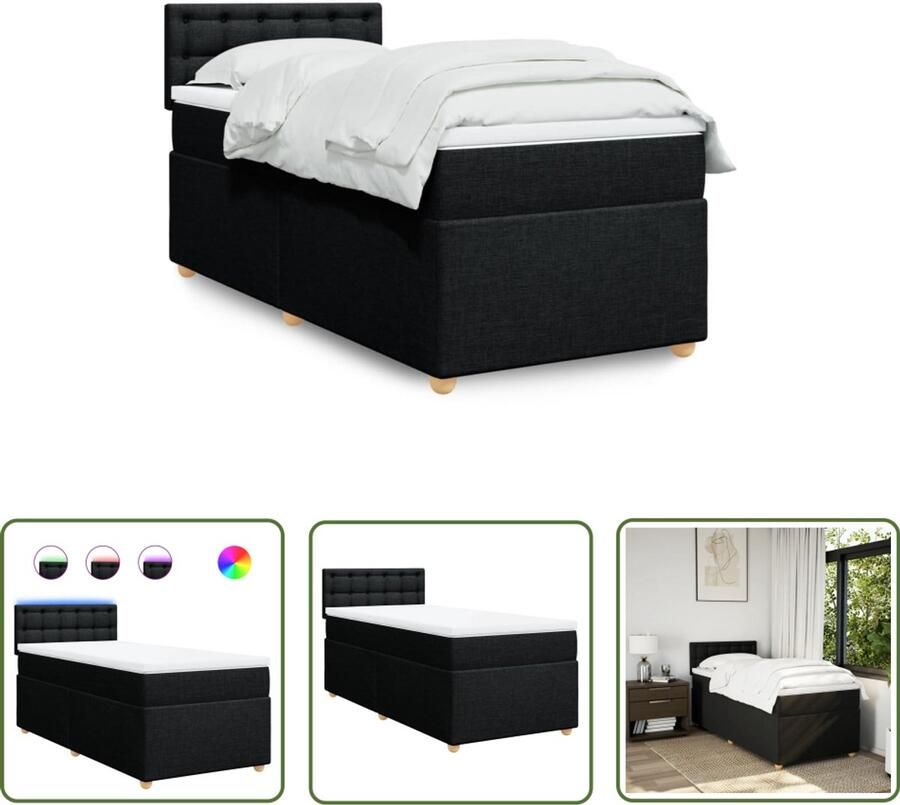 VidaXL Boxspring met matras stof zwart 100x200 cm Boxspring Matras Led Verlichting Slaapcomfort Bedroom Decoratie