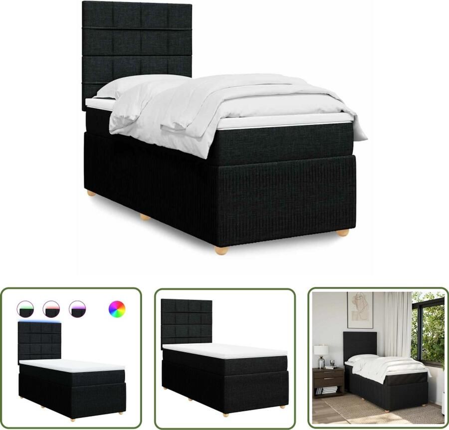 VidaXL Boxspring met matras stof zwart 100x200 cm Boxspring Matras Led Verlichting Zwarte Boxspring Kopen