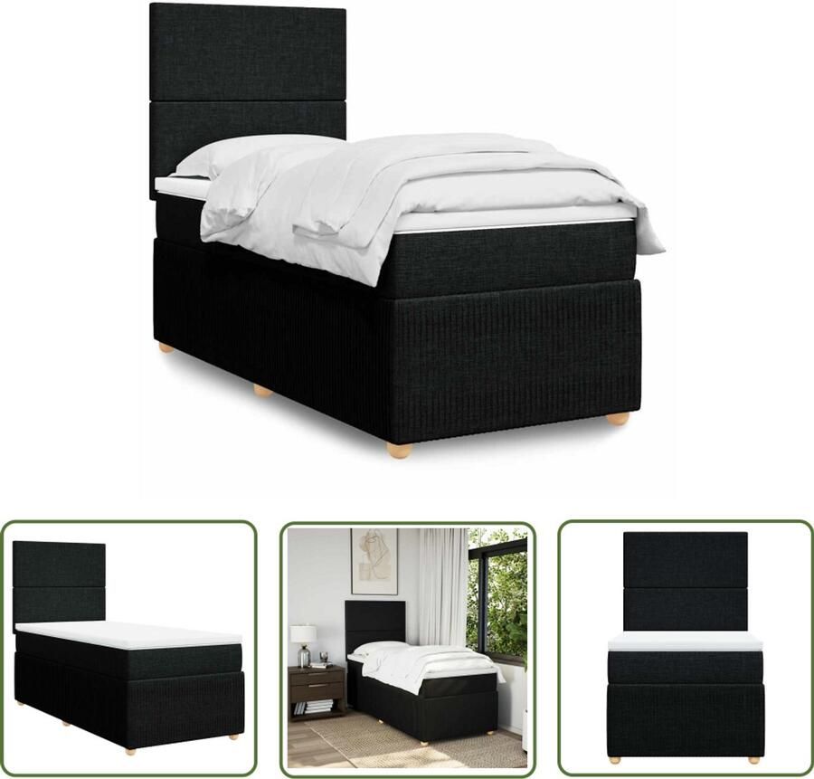 VidaXL Boxspring met matras stof zwart 100x200 cm Boxspring Matras Slaapcomfort Bed Frame Bedroom Furniture - Foto 2