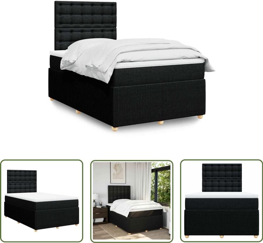 VidaXL Boxspring met matras stof zwart 120x190 cm Boxspring Matras Bed Frame Boxspringbed Slaapkamer