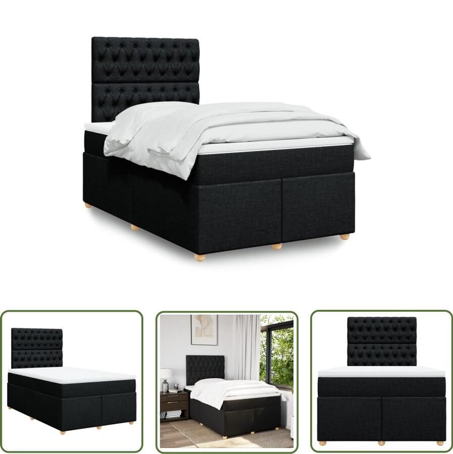 VidaXL Boxspring met matras stof zwart 120x190 cm Boxspring Matras Bed Frame Slaapcomfort Hoofdbord