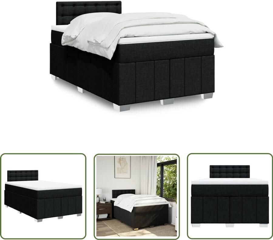 VidaXL Boxspring met matras stof zwart 120x190 cm Boxspring Matras Bed Frame Slaapcomfort Pocketvering