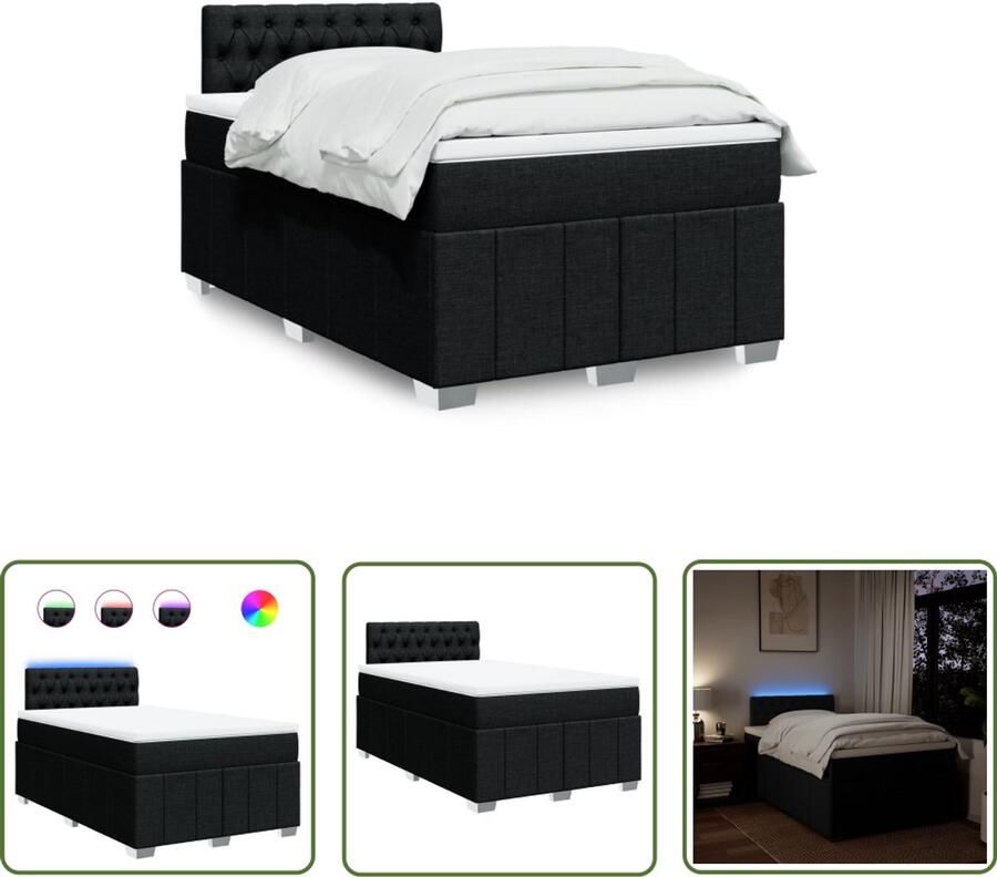 VidaXL Boxspring met matras stof zwart 120x190 cm Boxspring Matras Led Verlichting Bedroom Furniture Slaapkamerdecoratie