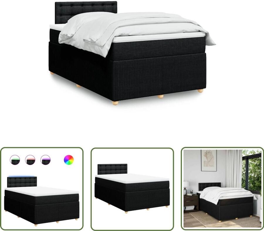 VidaXL Boxspring met matras stof zwart 120x190 cm Boxspring Matras Led Verlichting Slaapcomfort Bedroom Furniture