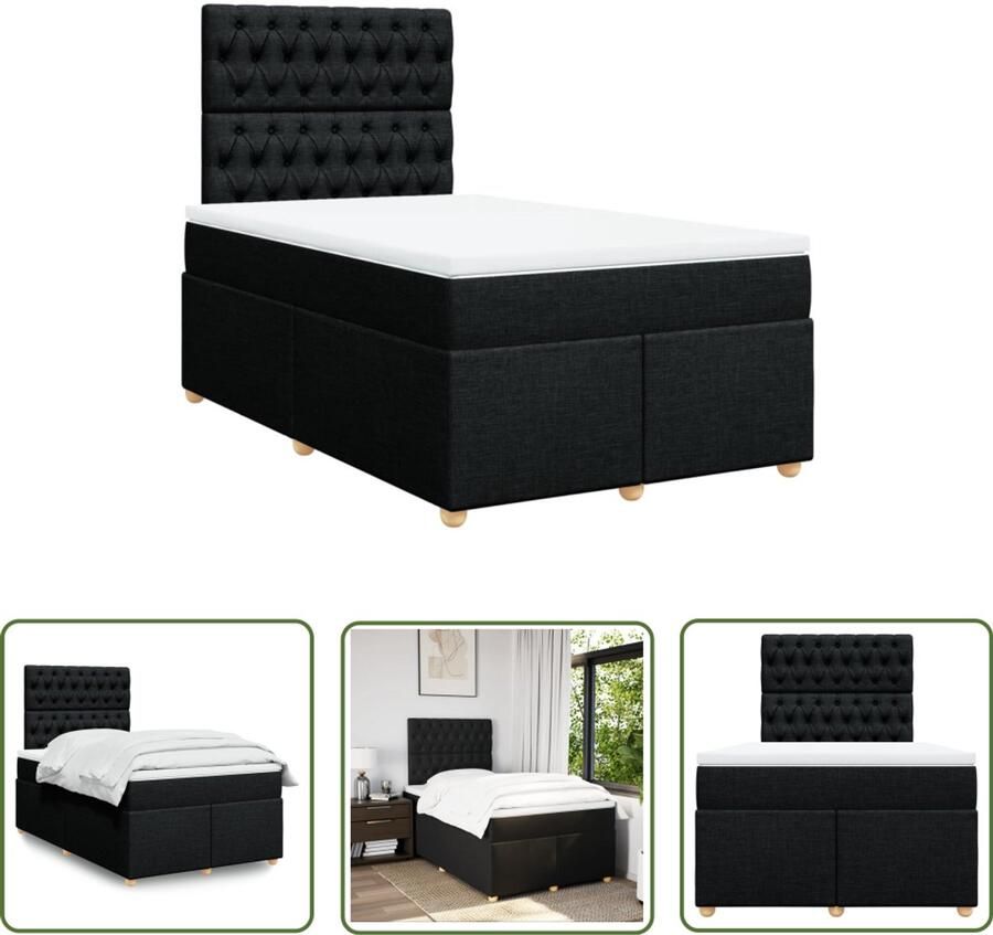 VidaXL Boxspring met matras stof zwart 120x200 cm Boxspring Matras Bed Frame Hoofdbord Pocketvering