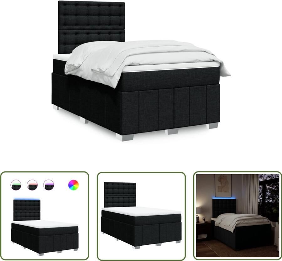 VidaXL Boxspring met matras stof zwart 120x200 cm Boxspring Matras Led Verlichting Elektrisch Verstelbaar Pocketvering