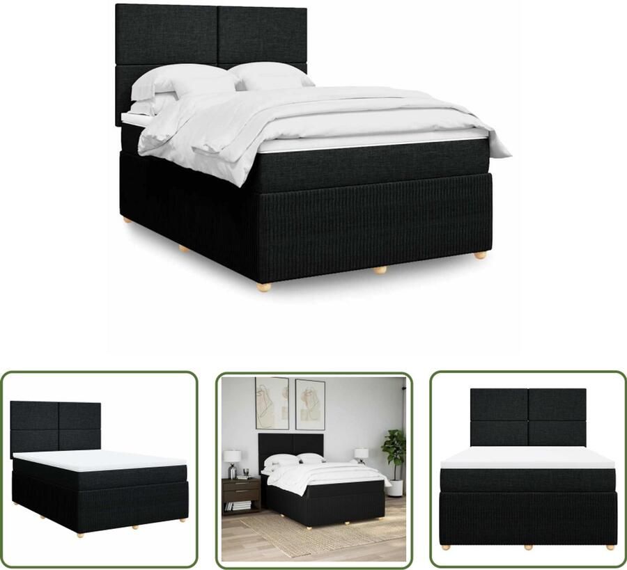 VidaXL Boxspring met matras stof zwart 140x200 cm Boxspring Matras Bed Frame Slaapcomfort Boxspringbed