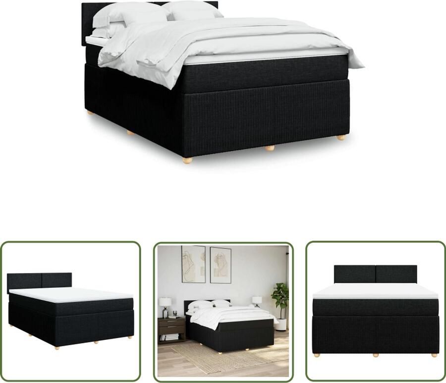 VidaXL Boxspring met matras stof zwart 140x200 cm Boxspring Matras Bed Frame Slaapcomfort Zwarte Boxspring