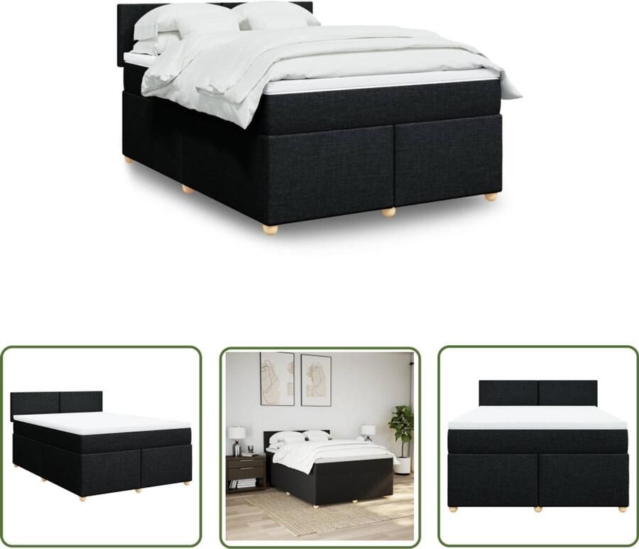 VidaXL Boxspring met matras stof zwart 140x200 cm Boxspring Matras Bed Frame Slaapkamer Boxspring Bed