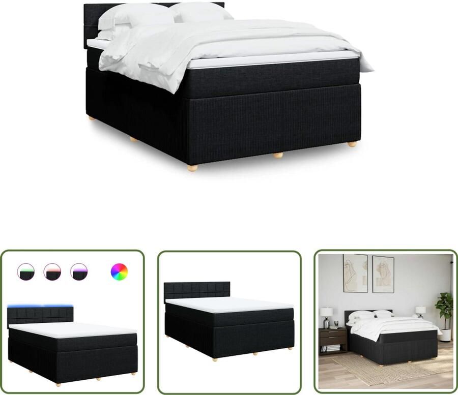 VidaXL Boxspring met matras stof zwart 140x200 cm Boxspring Matras Led Verlichting Bedroom Furniture Slaapcomfort