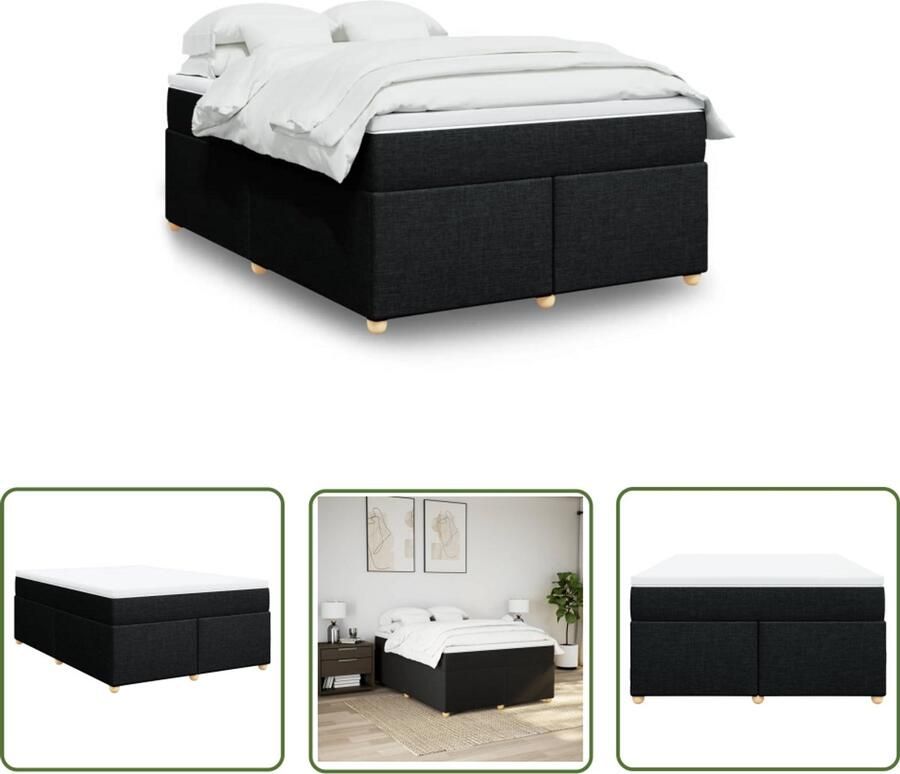 VidaXL Boxspring met matras stof zwart 140x200 cm Boxspring Matras Slaapcomfort Bed Frame Pocketvering