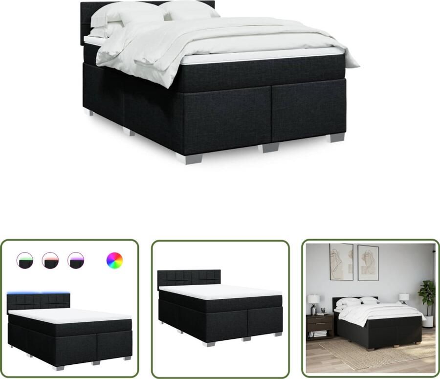 VidaXL Boxspring met matras stof zwart 160x200 cm Boxspring Matras Led Verlichting Bedroom Furniture Slaapcomfort