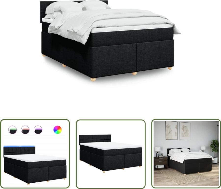 VidaXL Boxspring met matras stof zwart 160x200 cm Boxspring Matras Led Verlichting Boxspringbed Slaapkamer - Foto 2