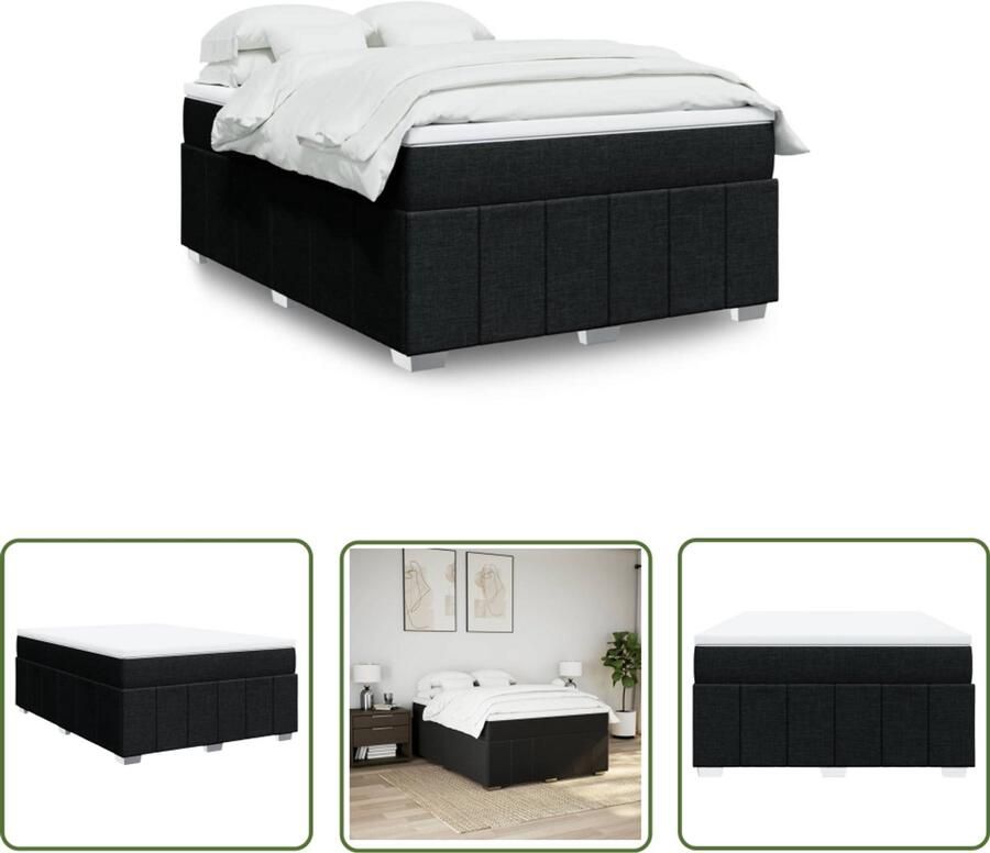 VidaXL Boxspring met matras stof zwart 160x200 cm Boxspring Matras Slaapcomfort Bed Frame Bedroom Furniture
